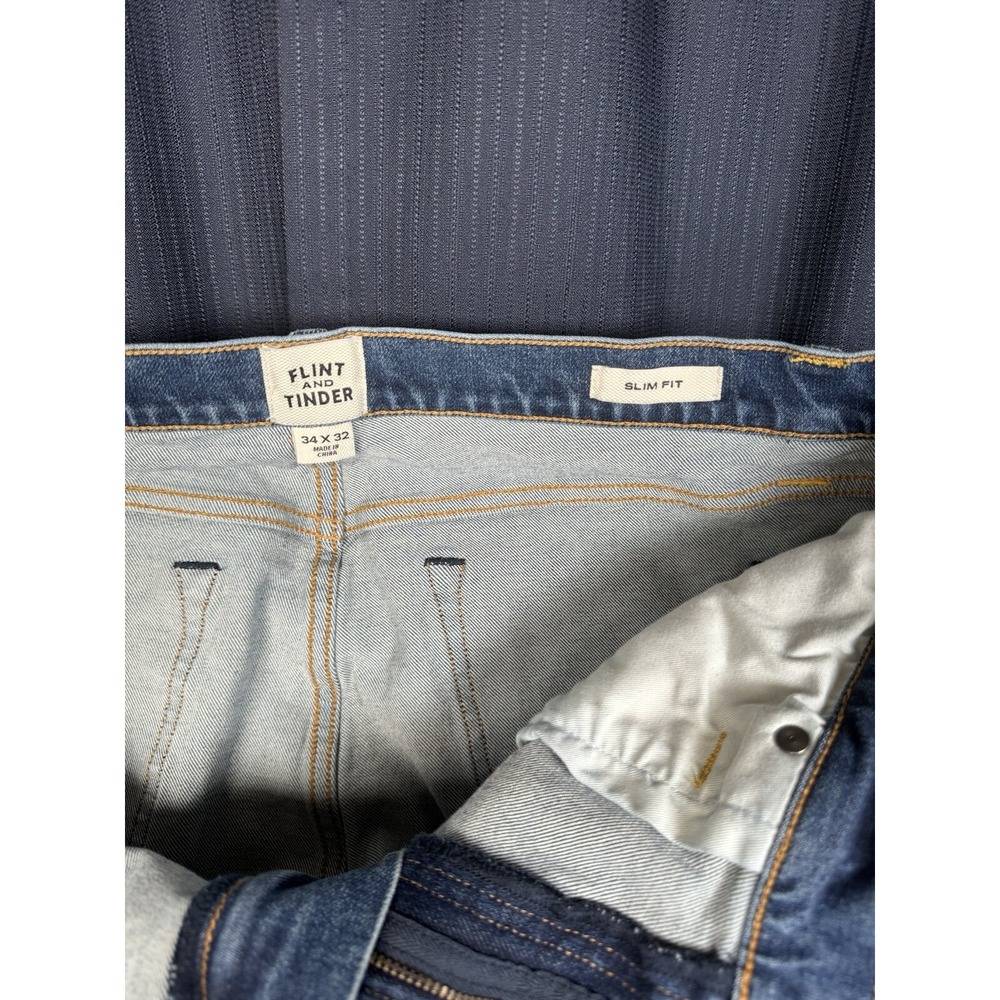 FLINT AND TINDER Slim Fit Denim Jeans Blue - Men's 34x32 Fits 33x29 - Picture 5 of 11